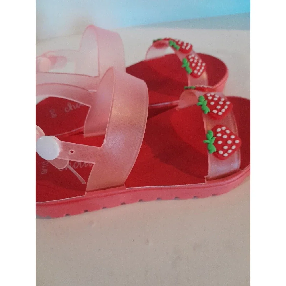 Chatties Toddlers Strawberry 9/10 Pink/ Red Sandals Strawberry Front Open Toe